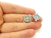 6 Silver Charms Connector Antique Silver Plated Ottoman Signature Charms 6 Pcs (13mm)  G6954