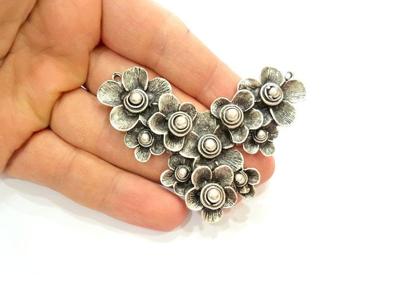 Silver Pendant Antique Silver Flower Pendants Antique Silver Plated Collar Pendants (75x49mm)  G6956