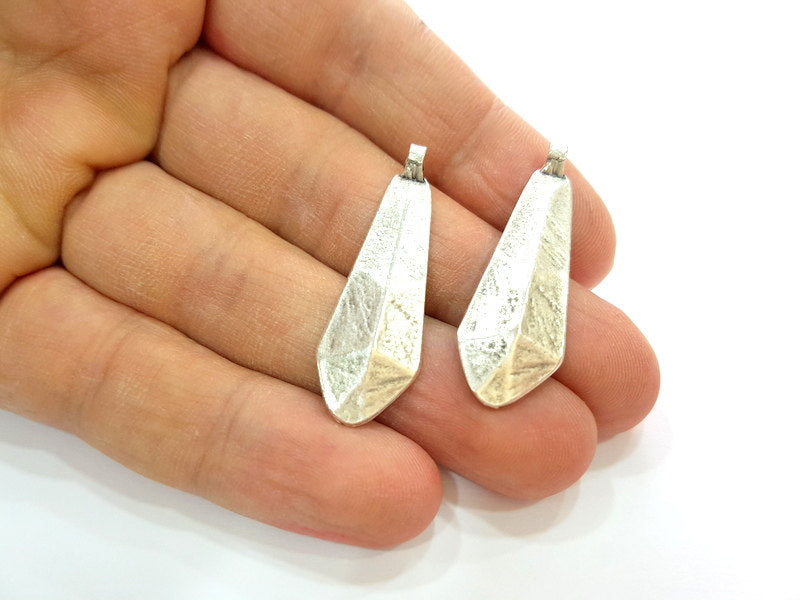 4 Silver Pendant Antique Silver Plated Pendant (38x13mm) G6959