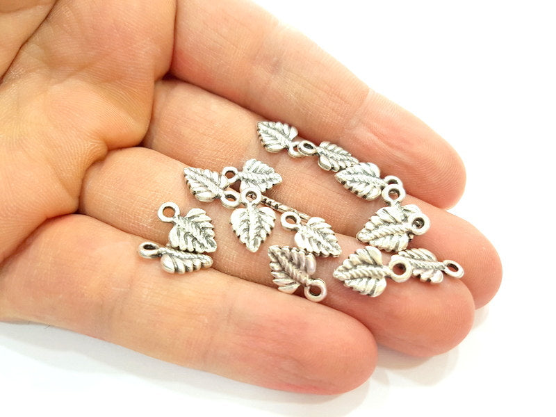 20 Silver Charms Antique Silver Plated Leaf Charms  (13x8mm) G6964