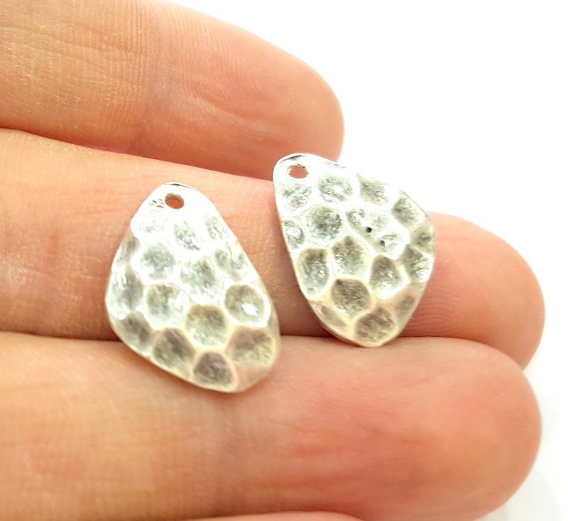 6 Pcs  ( 3 sets) Silver Charm Antique Silver Plated Hammered Charm (19x15mm) G8850