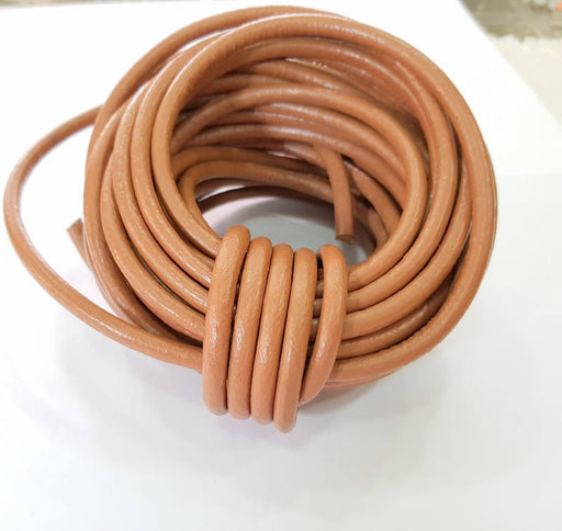 Leather Cord 1mt-3.3 ft (5mm) Milk Coffee Round Leather Lacing G7608