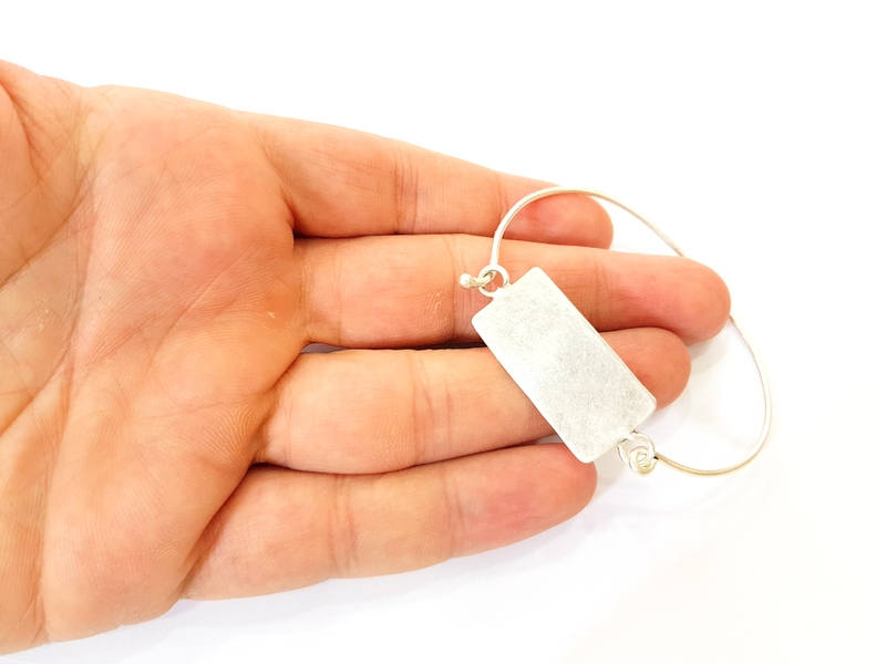 Bangle Blanks Bracelet Blanks Wire Bangle Blanks curved rectangle bar, Antique Silver Plated Brass G7610