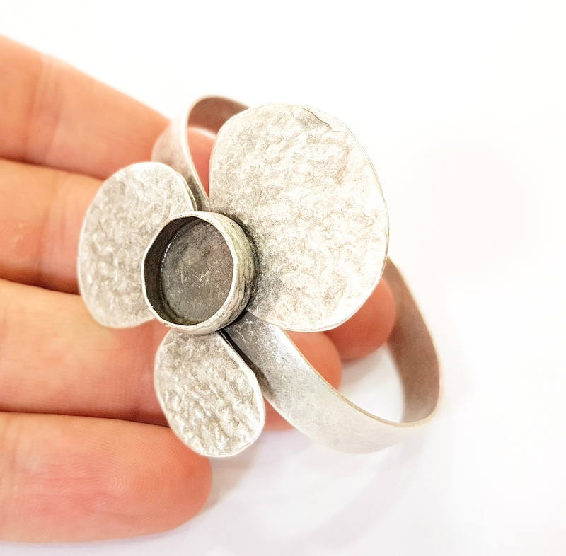 Bangle Blanks Bracelet Blanks Cuff Blanks Adjustable Antique Silver Plated Brass ( 12mm Blanks ) G7612