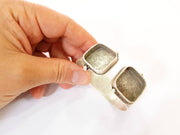 Bangle Blanks Bracelet Blanks Cuff Blanks Adjustable Antique Silver Plated Brass ( 2 Pcs 20mm Square Blanks ) G7613