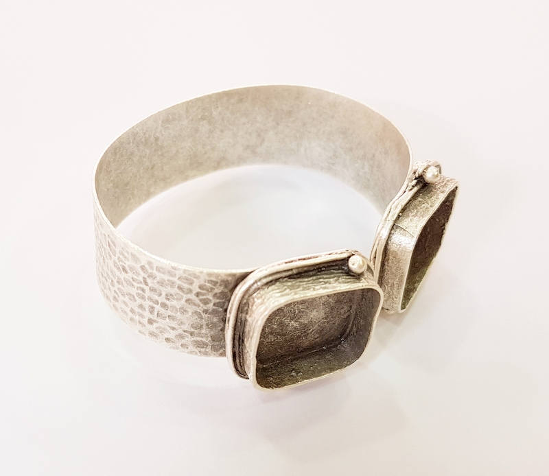 Bangle Blanks Bracelet Blanks Cuff Blanks Adjustable Antique Silver Plated Brass ( 2 Pcs 20mm Square Blanks ) G7613