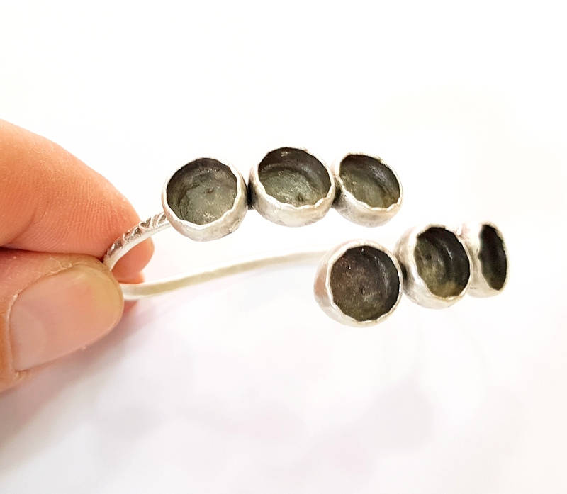 Bracelet Blanks Bangle Blanks Cuff Blanks Adjustable Bracelet Blank Antique Silver Plated Brass (6 Pcs 10mm Blanks ) G7625