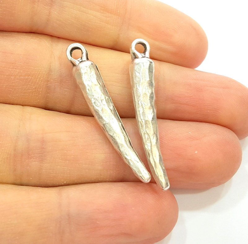 4 Silver Pendant Antique Silver Plated Pendants (39x6mm)  G6971