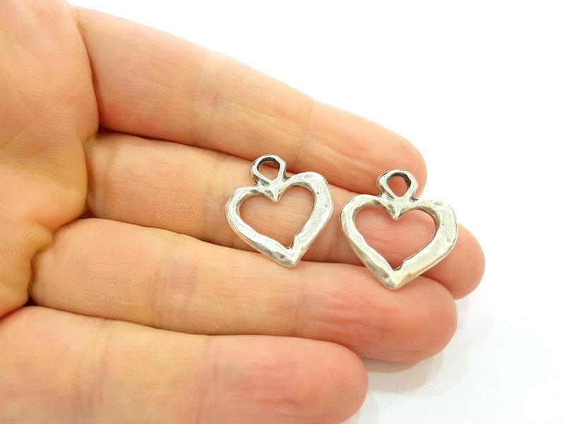 4 Silver Charms Antique Silver Plated Heart Charms (24x21mm)  G16450