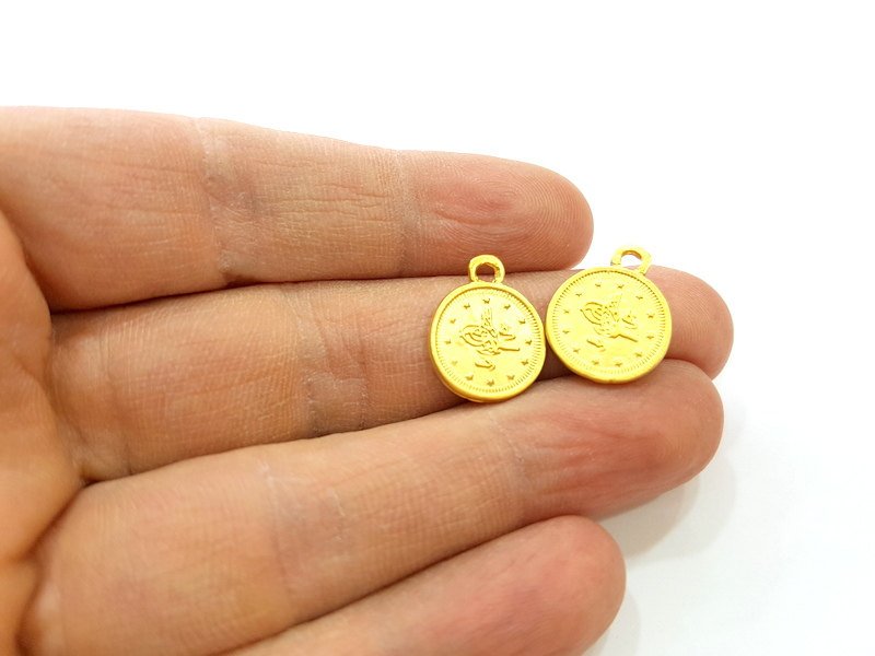 4 Gold Charms Gold Plated Ottoman Signature Charms  4 Pcs (14mm)  G7044