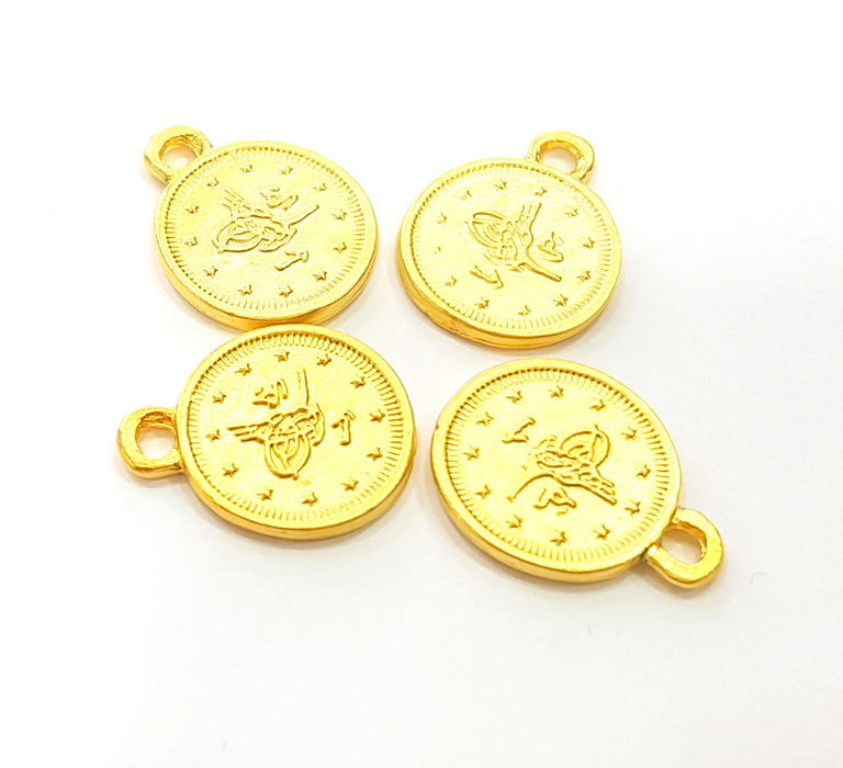 4 Gold Charms Gold Plated Ottoman Signature Charms  4 Pcs (14mm)  G7044