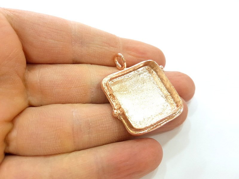 Rose Gold Pendant Blank Base Setting Necklace Blank Mountings Rose Gold Plated Brass (25 mm Square Blank ) G7049