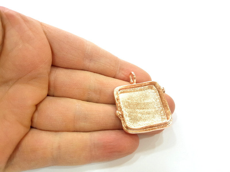 Rose Gold Pendant Blank Base Setting Necklace Blank Mountings Rose Gold Plated Brass (25 mm Square Blank ) G7049