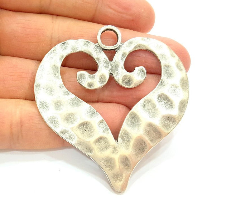 Silver Pendant Antique Silver Heart Pendants Antique Silver Plated Pendants (63x59mm)  G14387