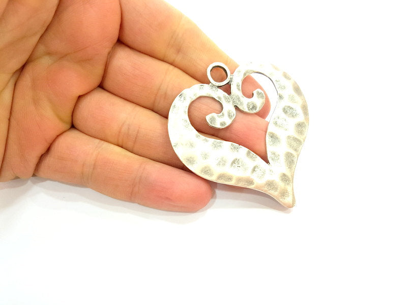 Silver Pendant Antique Silver Heart Pendants Antique Silver Plated Pendants (63x59mm)  G14387