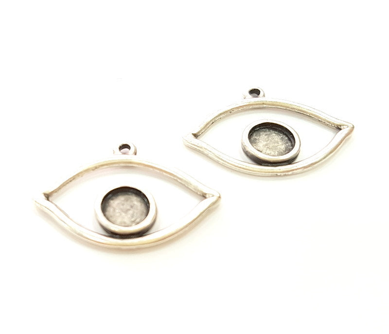 6 Silver Pendant Bezel Blank Earring Component Antique Silver Plated Blanks (7mm Blank) G7056
