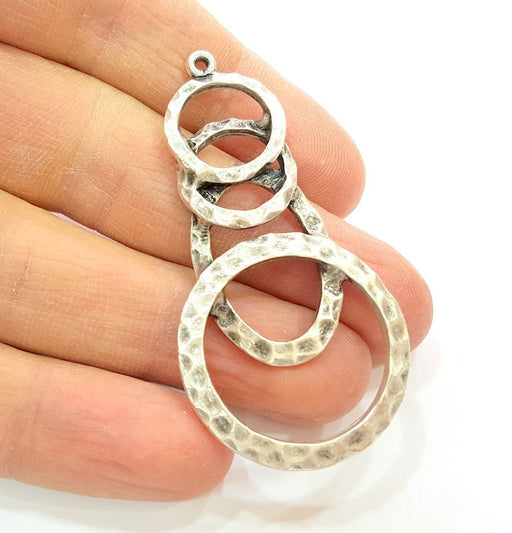 2 Silver Pendant Antique Silver Circle Pendants Antique Silver Plated Pendants (59x30mm)  G7059