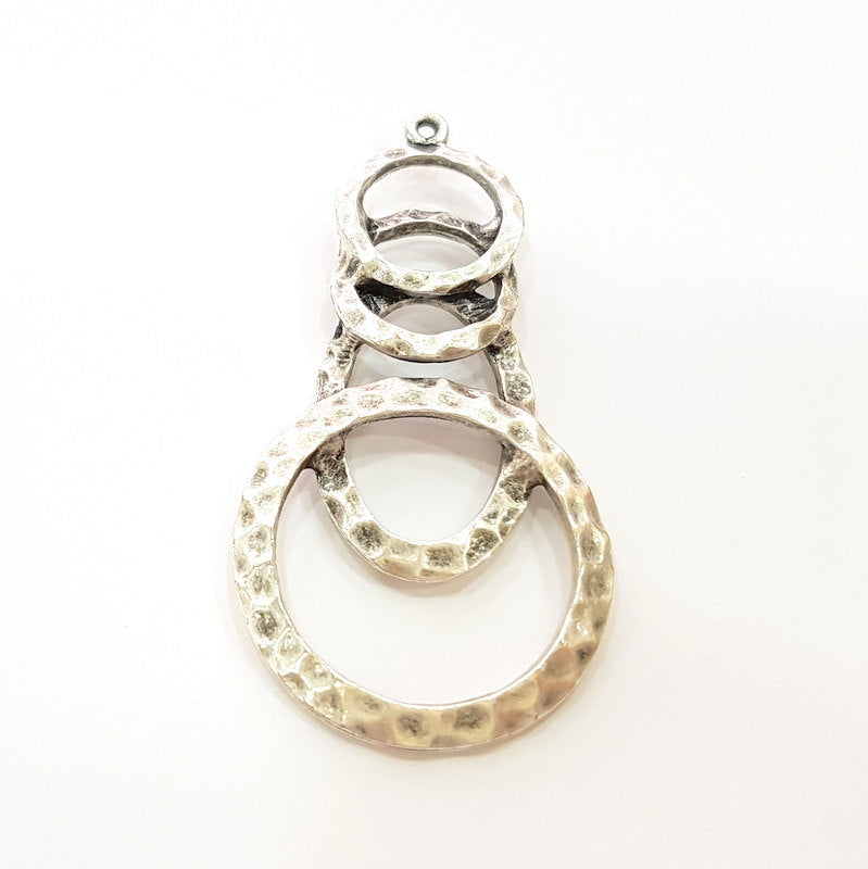 2 Silver Pendant Antique Silver Circle Pendants Antique Silver Plated Pendants (59x30mm)  G7059