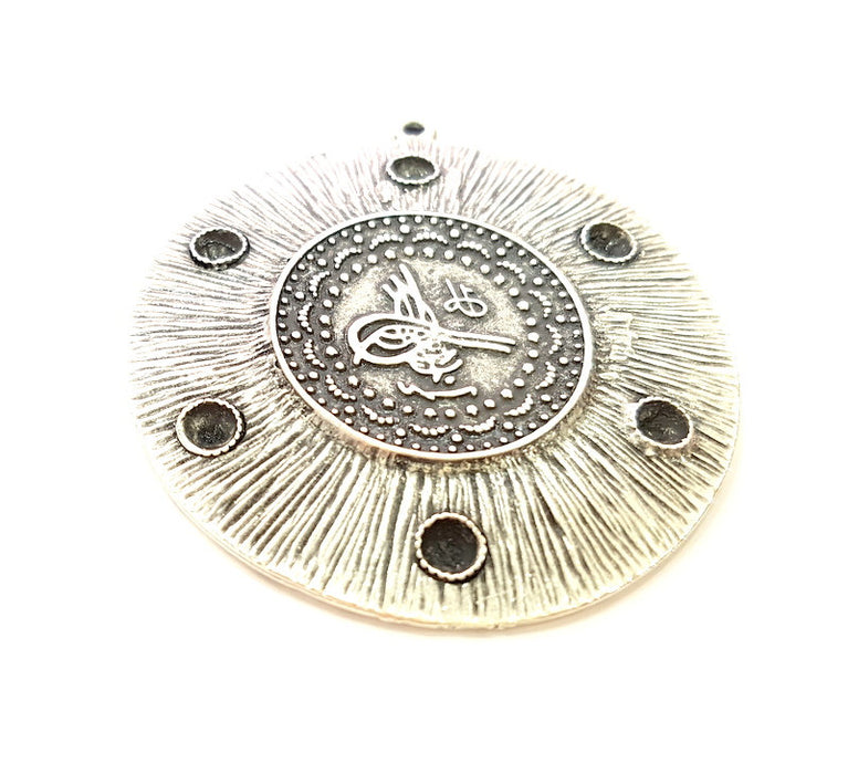 Silver Pendant Antique Silver Plated Ottoman Signature Pendant (53mm)  G7063