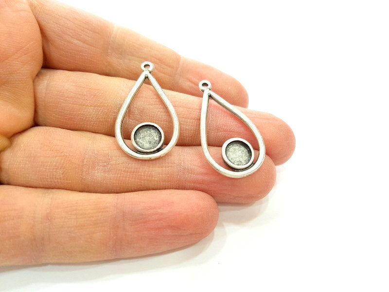 6 Silver Pendant Bezel Blank Earring Component Antique Silver Plated Blanks (7mm Blank) G7066