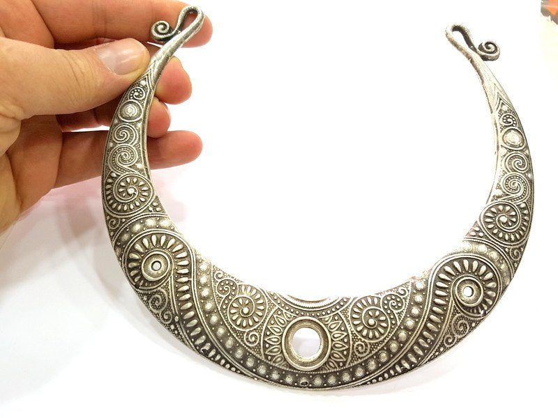 Silver Pendant Extra Large Antique Silver Plated Pendant Collar Pendant Tribal Pendant Ethnic Pendant (160x30mm)  G7075