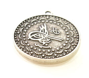 2 Silver Pendant Antique Silver Plated Ottoman Signature Pendant (28mm)  G7078