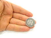 2 Silver Pendant Antique Silver Plated Ottoman Signature Pendant (28mm)  G7078