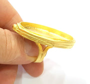 Gold Ring Blank Ring Settings Ring Bezel Base Cabochon Mountings Adjustable  (40x30mm blank ) Gold Plated Brass G7085