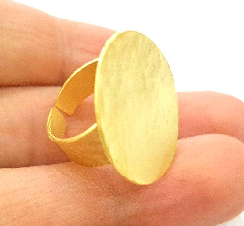 Gold Ring Blank Ring Settings Ring Bezel Base Cabochon Mountings Adjustable  (25mm blank ) Gold Plated Brass G7086