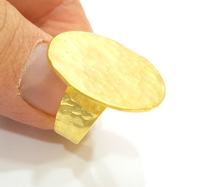 Gold Ring Blank Ring Settings Ring Bezel Base Cabochon Mountings Adjustable  (25mm blank ) Gold Plated Brass G7086