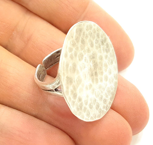 Silver Ring Blank Base Bezel Settings Cabochon Base Mountings Adjustable (30mm Blank) , Antique Silver Plated Brass G7092