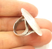 Silver Ring Blank Base Bezel Settings Cabochon Base Mountings Adjustable (30mm Blank) , Antique Silver Plated Brass G7092