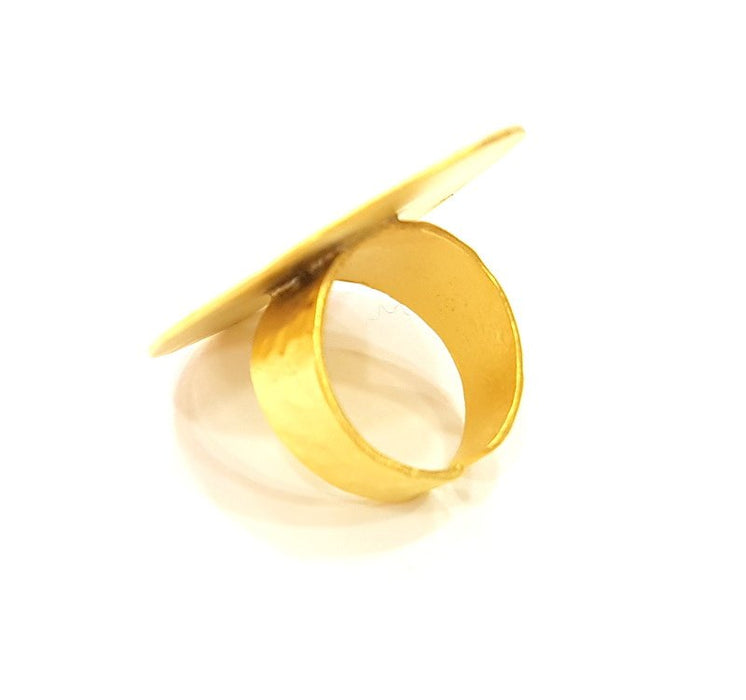 Gold Ring Blank Ring Settings Ring Bezel Base Cabochon Mountings Adjustable  (30mm blank ) Gold Plated Brass G7093