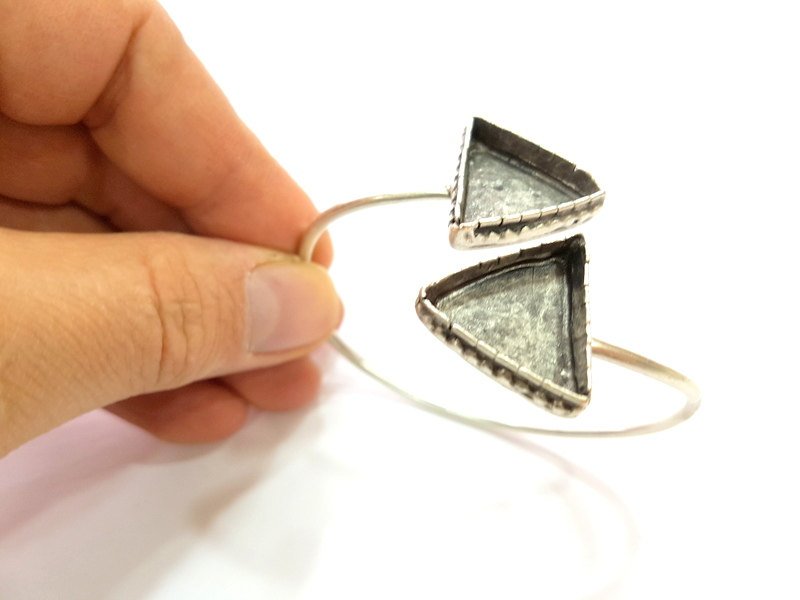 Bracelet Blank Cuff Bangles Findings (20x20mm triangle Blank) ,Adjustable  Antique Silver Plated Brass G7095