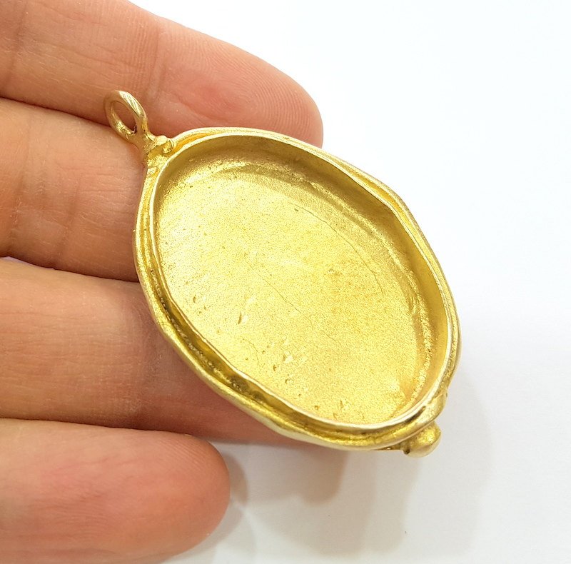 Raw Brass Pendant Blank Bezel Settings Base Blank Mountings Necklace Blank Cabochon Base  (40x30mm blank)  G7098