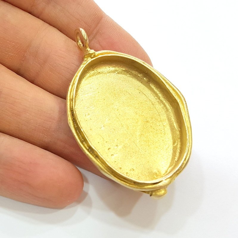 Raw Brass Pendant Blank Bezel Settings Base Blank Mountings Necklace Blank Cabochon Base  (40x30mm blank)  G7098
