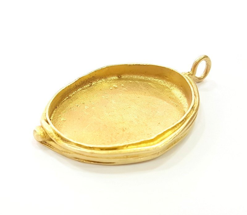 Raw Brass Pendant Blank Bezel Settings Base Blank Mountings Necklace Blank Cabochon Base  (40x30mm blank)  G7098