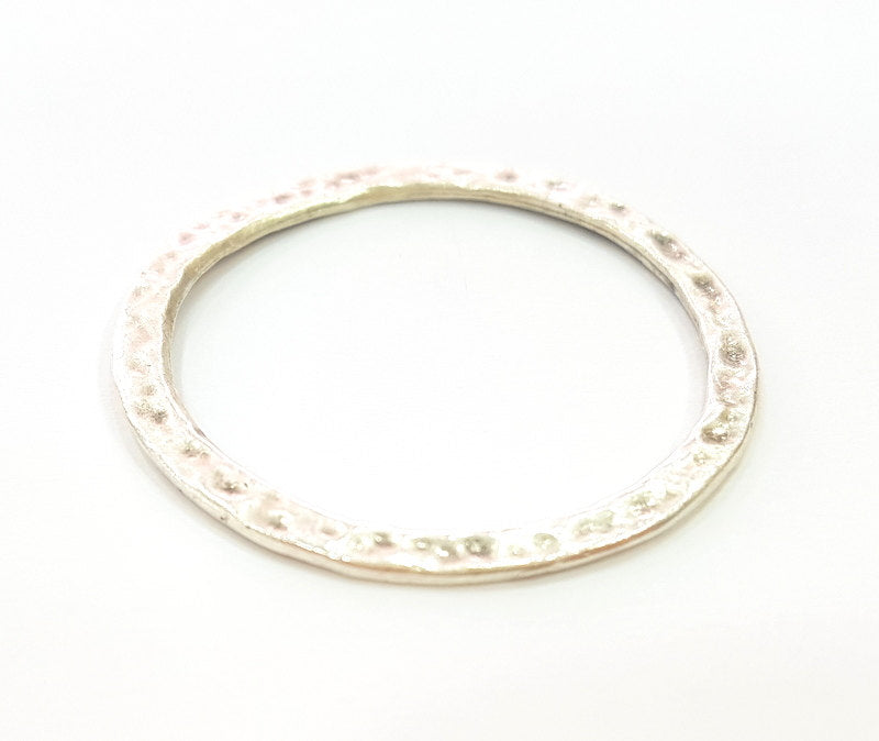 4 Silver Pendant Antique Silver Hammered Circle Pendants  (42mm)  G7102
