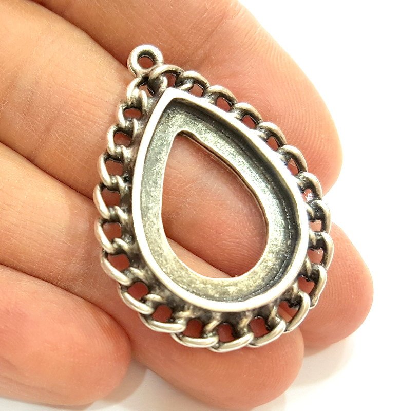 2 Silver Pendant Antique Silver Pendants Blank (41x29mm)  G7106