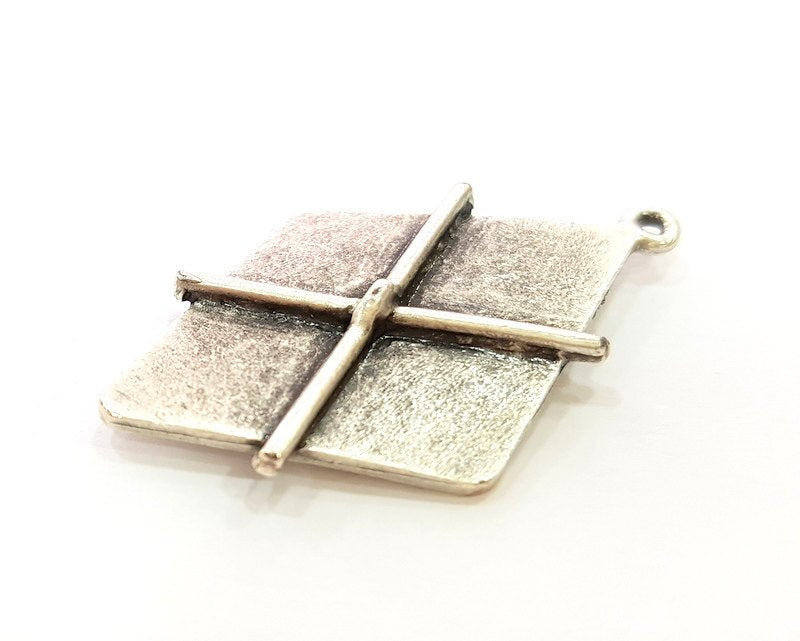 2 Silver Pendant Antique Silver Plated Pendants (43x26mm)  G7107