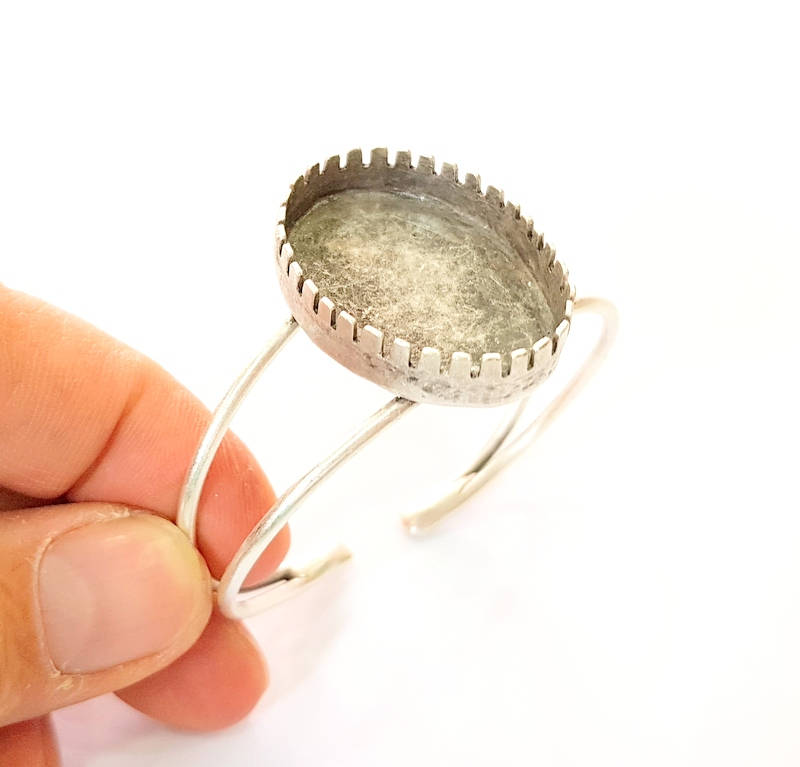 Bracelet Blanks Bangle Blanks Cuff Blanks Adjustable Bracelet Blank Antique Silver Plated Brass ( 34x25mm Blanks ) G7672