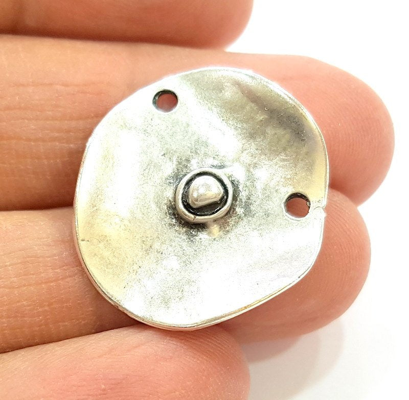 4 Silver Pendant Connector Antique Silver Plated Pendants (26mm)  G7110