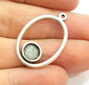 6 Silver Pendant Bezel Blank Earring Component Antique Silver Plated Blanks (7mm Blank) G7112