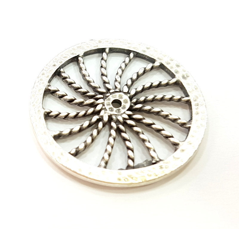 2 Silver Pendant Connector Antique Silver Plated Pendants (33mm)  G7113