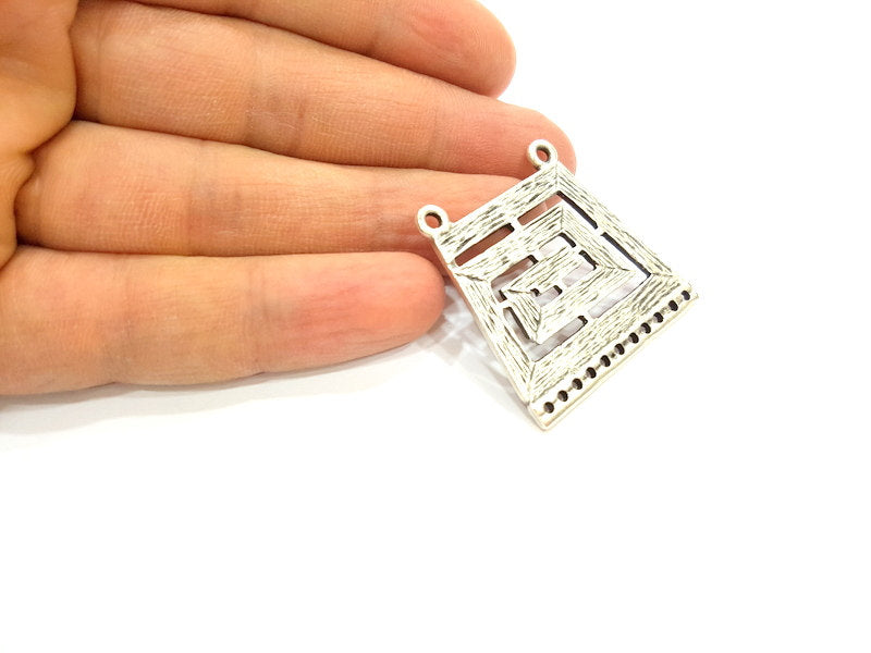 2 Silver Tribal Pendant Antique Silver Pendant (38x37mm) G7115