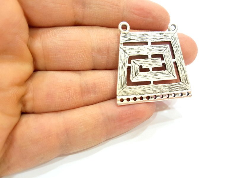 2 Silver Tribal Pendant Antique Silver Pendant (38x37mm) G7115
