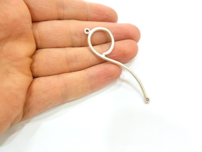 4 Silver Pendant Connector Antique Silver Plated Pendant (67x3mm) G7120