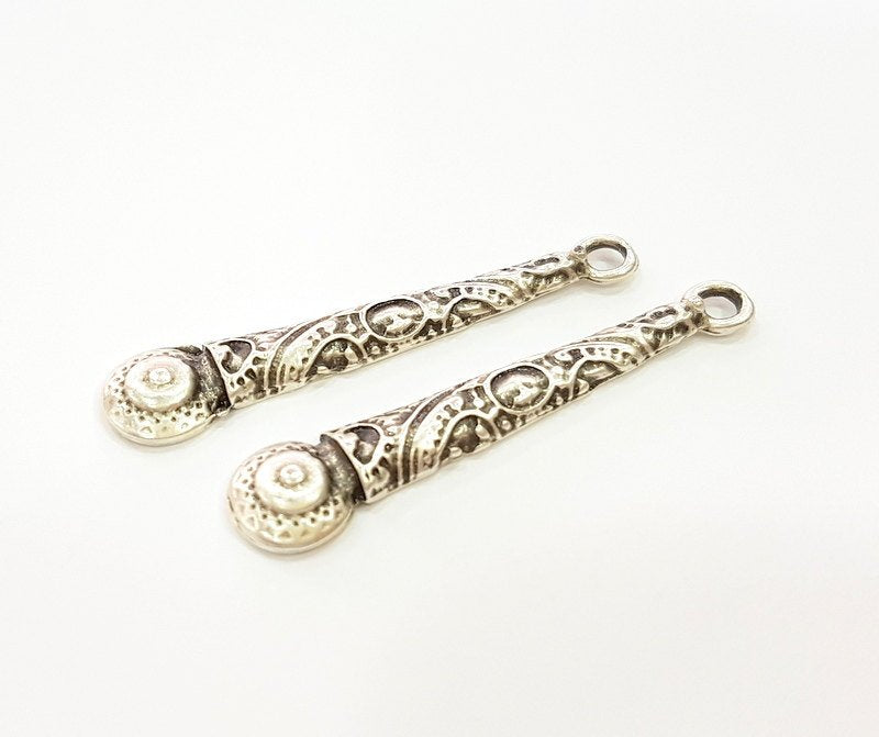 4 Silver Charms Antique Silver Plated Charms (51x10mm) G7127