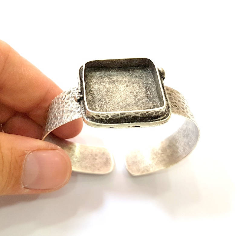 Bracelet Blanks Bangle Blanks Cuff Blanks Adjustable Hammered Bracelet Blank Antique Silver Plated Brass ( 25x25mm Blanks ) G7723