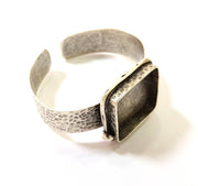 Bracelet Blanks Bangle Blanks Cuff Blanks Adjustable Hammered Bracelet Blank Antique Silver Plated Brass ( 25x25mm Blanks ) G7723